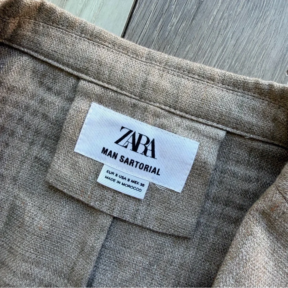 Zara Sartorial Linen/cotton Brown Check Unstructured Lightweight Blazer/Jacket